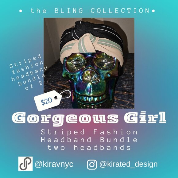 Gorgeous Girl Striped Top Knot Headband bundle Two headbands one black one tan - Picture 2 of 3